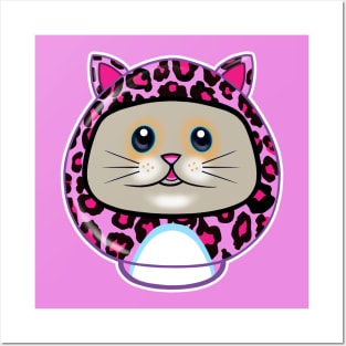 Cute Kitty Pink Leopard Print Daruma Doll Posters and Art